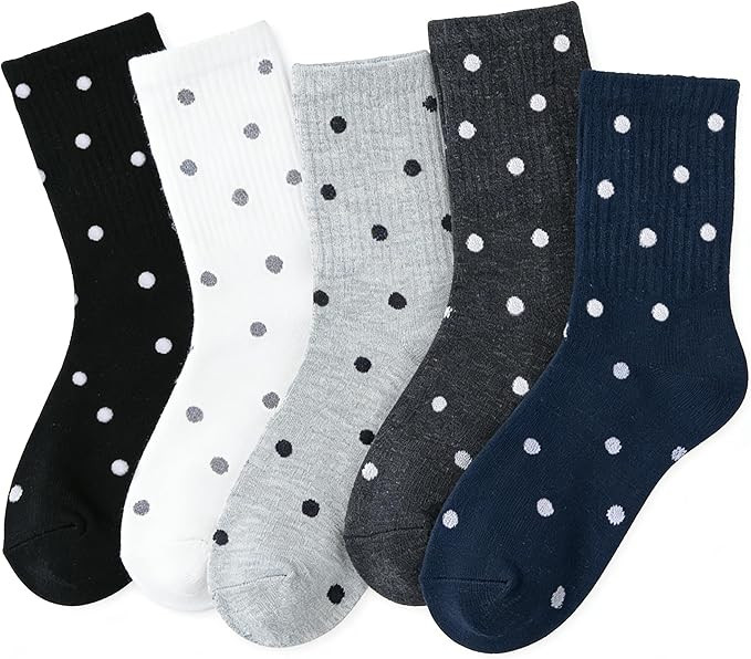 Polka Dot Crew Socks for Women, 5 Pairs Cute Ankle Socks Breathable Casual Socks Fashion Spring S... | Amazon (US)