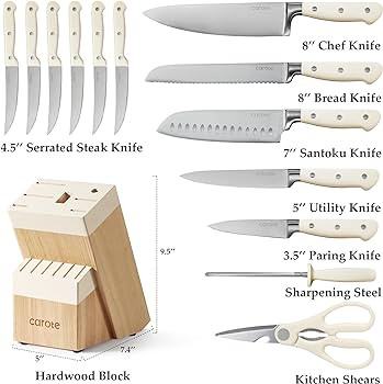 CAROTE 14 Pieces Knife Set with Block, Forged, High Carbon Stainless Steel Sharp Blade Block Knif... | Amazon (US)