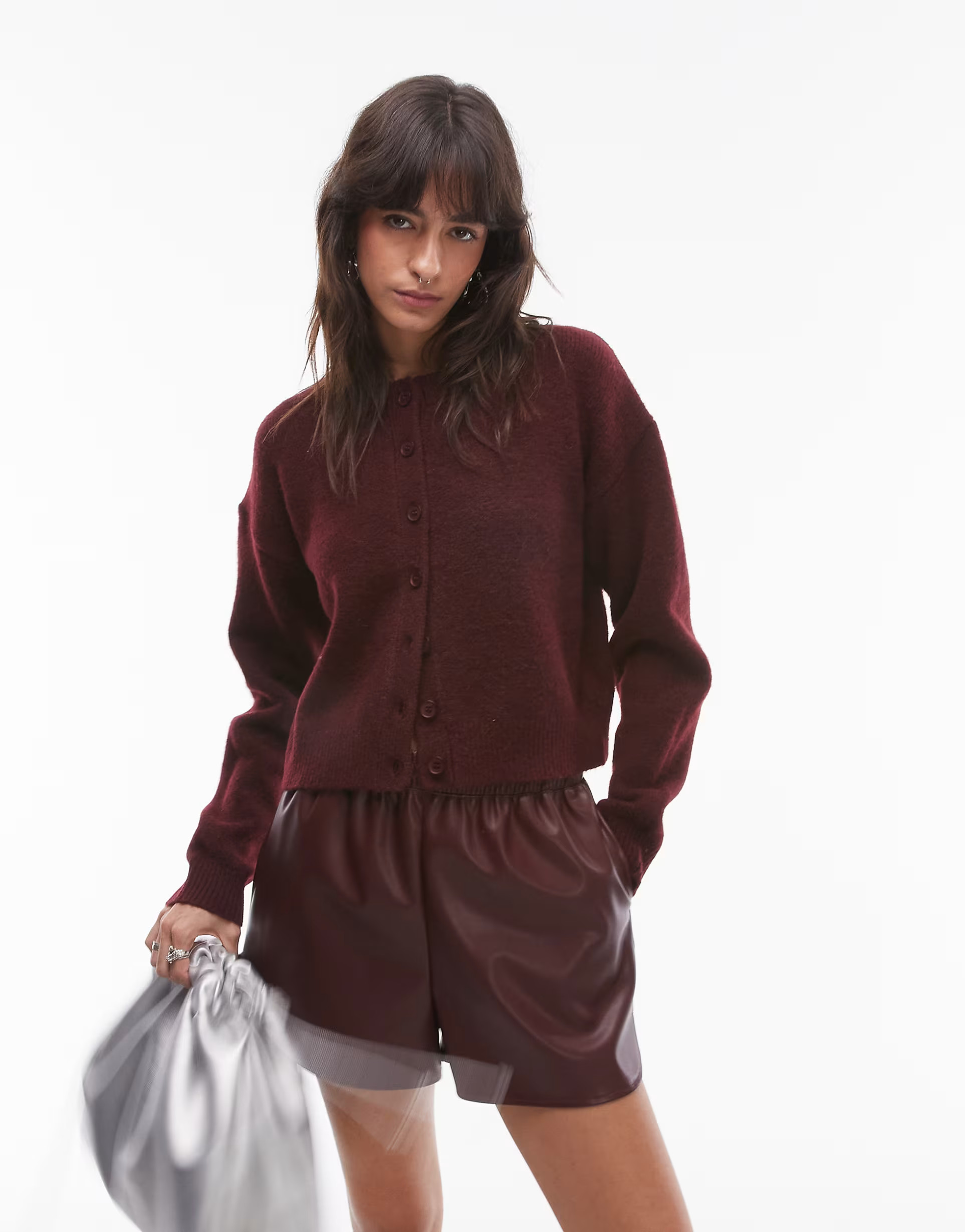 Topshop knitted ultimate micro cardi in burgundy | ASOS | ASOS (Global)