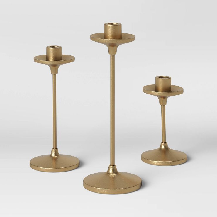 11&#34; x 4&#34; Set of 3 Tapers Cast Aluminum Candle Holder with Brass Finish Gold - Threshold&#... | Target