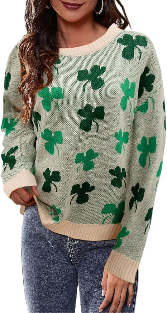 St Patrick's Day Knitted Sweater for Women Spring Lucky Irish Shamrock Paddy's Day Pullover Sweat... | Amazon (US)
