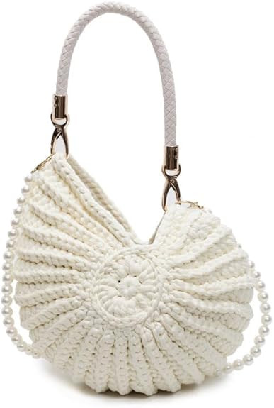 Handwoven Fashion Seashell Bag Stylish & Unique Boho Clutch with Pearl Strap Leather Handle & Pre... | Amazon (US)