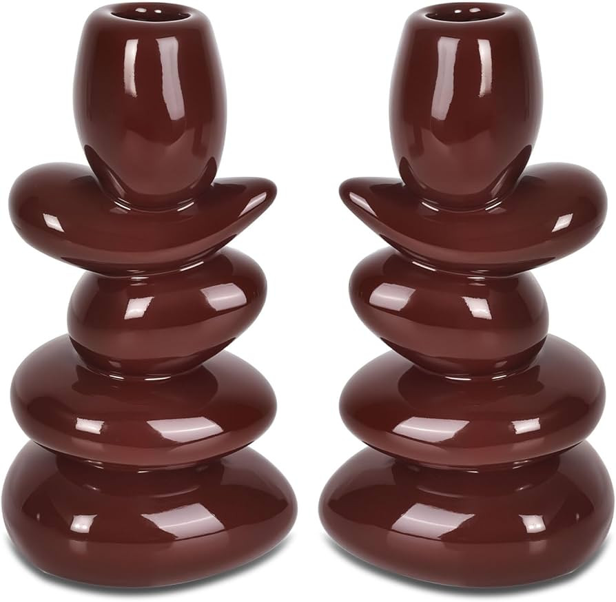 Faux Pebble Candlestick Holders, Set of 2 Taper Candle Holders Modern Farmhouse Candle Stick Hold... | Amazon (US)