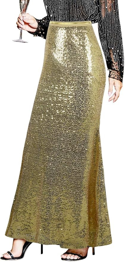 PrettyGuide Women's Sequin Maxi Skirt Glitter Bodycon Long Mermaid Skirt Formal Skirts | Amazon (US)