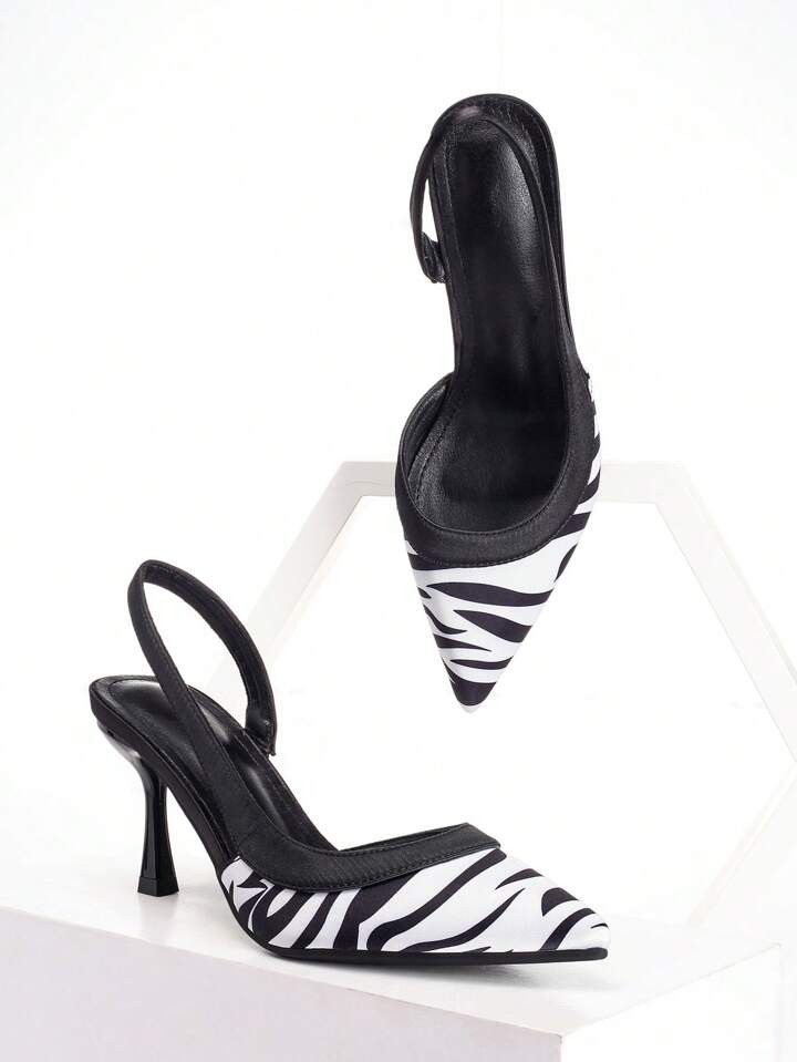 Women's Zebra Print Stiletto Sandals, Elegant & Sexy Pointed High Heeled Shoes Perfect For Partie... | SHEIN