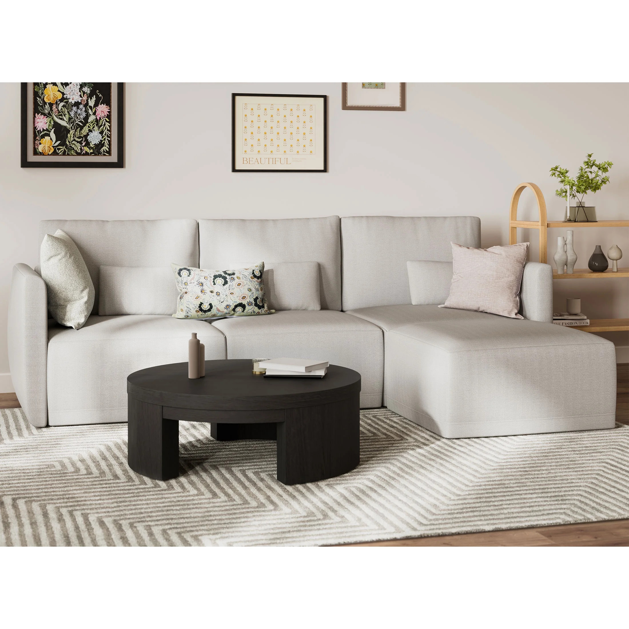Beautiful Drew Modular Sectional Sofa with Ottoman by Drew Barrymore, Porcini Taupe | Walmart (US)