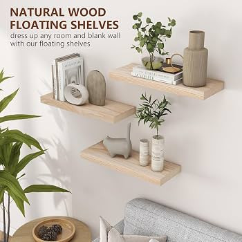 fuqing Natural Wood Floating Shelves - Wood Floating Shelves for Wall Set of 3-17 Inch Wide x 6.7... | Amazon (US)