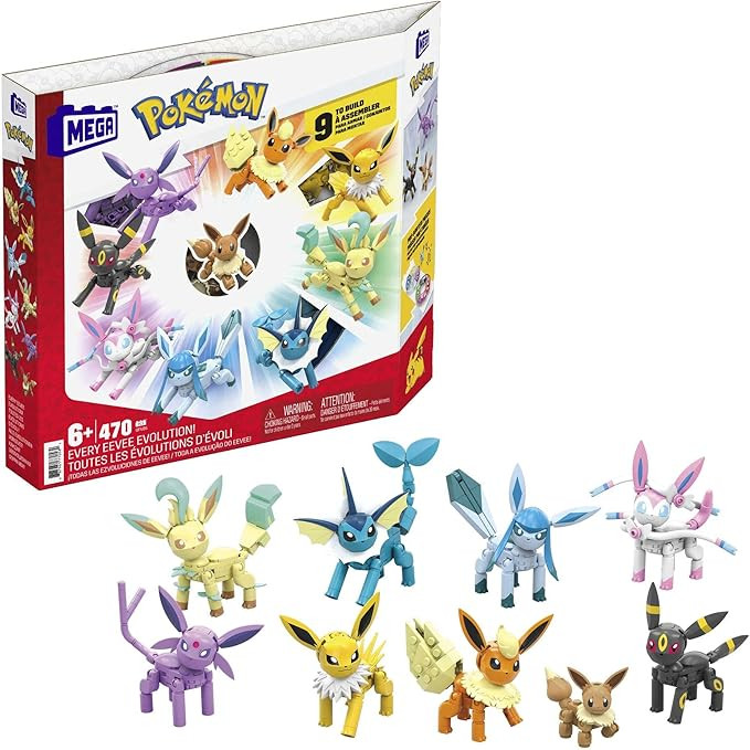 MEGA Pokémon Building Toys Set Every Eevee Evolution with 470 Pieces, 9 Poseable Characters, for... | Amazon (US)