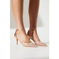 Darla Diamante Mesh Ankle Strap Stiletto Court Shoe | Debenhams UK