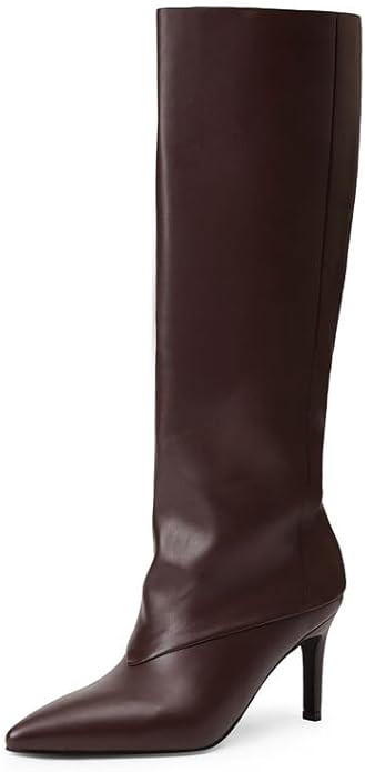 Modatope Knee High Boots Kitten Heel Faux Leather High Heel Pointed Toe Slip on Fall Long Tall Bo... | Amazon (US)