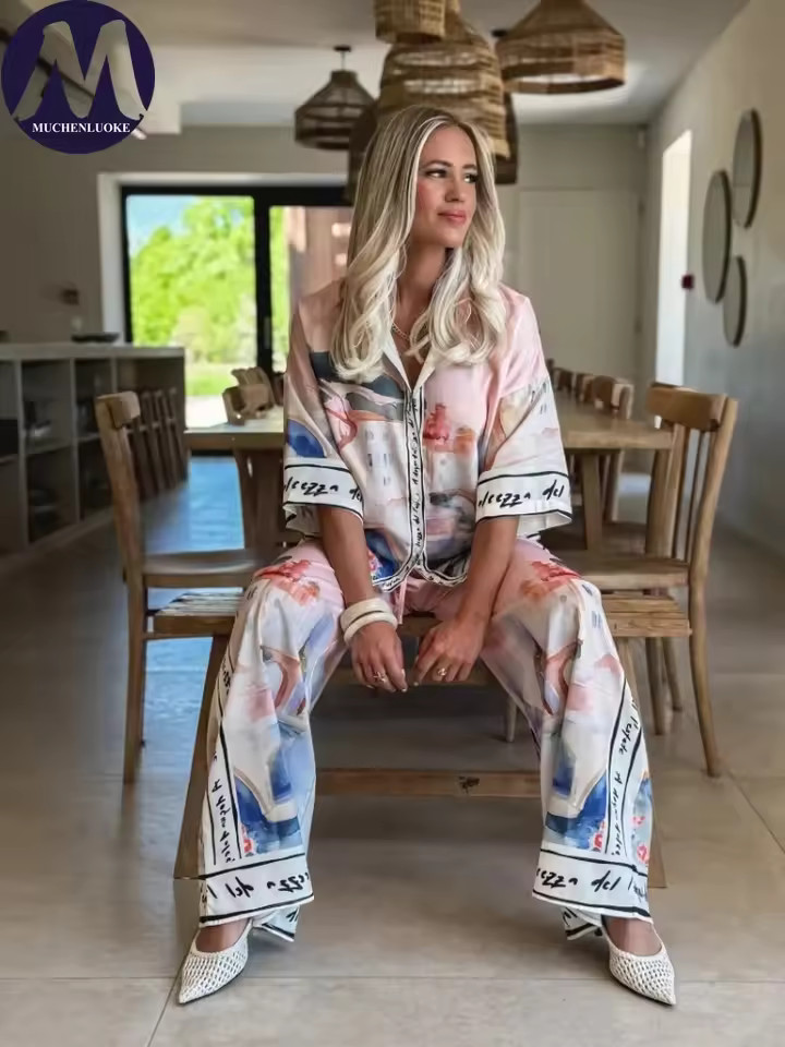 2 Pieces Set for Woman Summer New Elegant Printed Half Sleeves Shirt Tops Suits Fashionable Casua... | AliExpress (US)