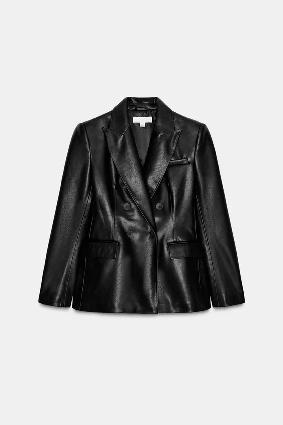 FAUX LEATHER DOUBLE BREASTED BLAZER | Zara US