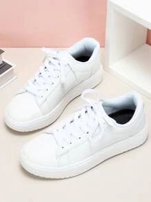 Women Lace Up Skate Shoes, Sporty Outdoor White Sneakers SKU: sx2302145575594094(51 Reviews)$21.2... | SHEIN