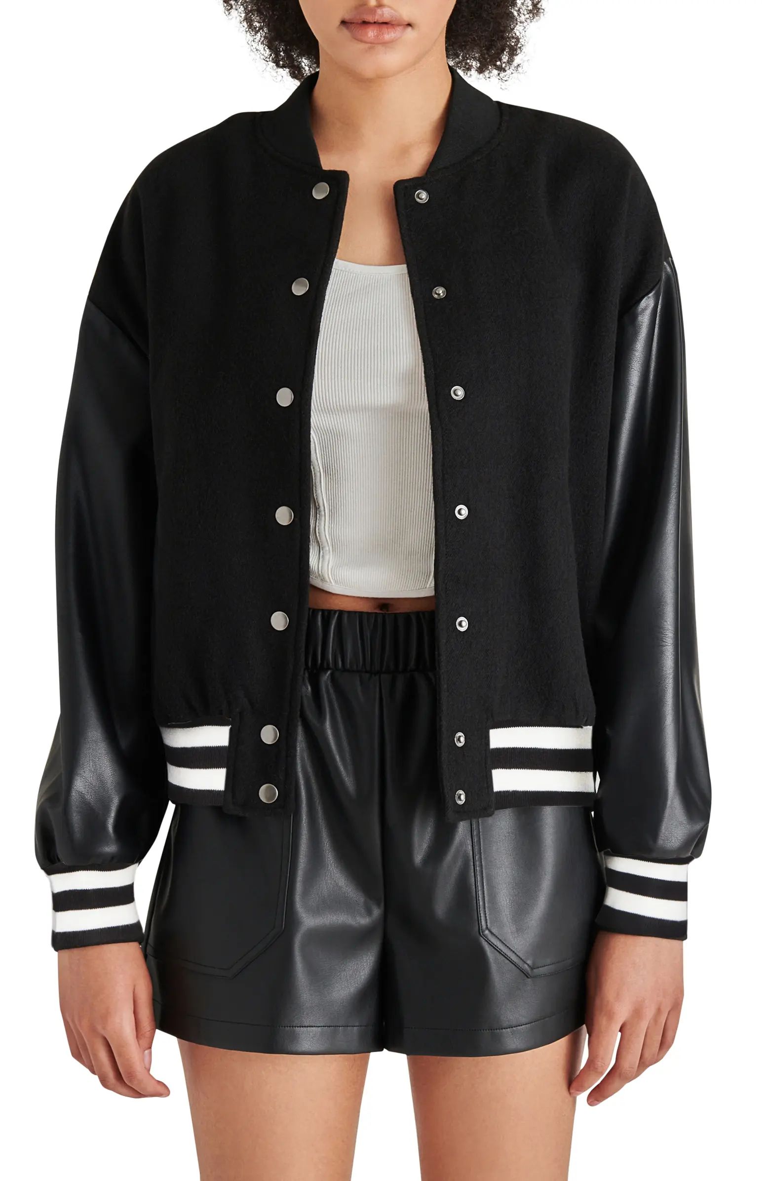 Alexander Faux Leather Sleeve Varsity Jacket | Nordstrom