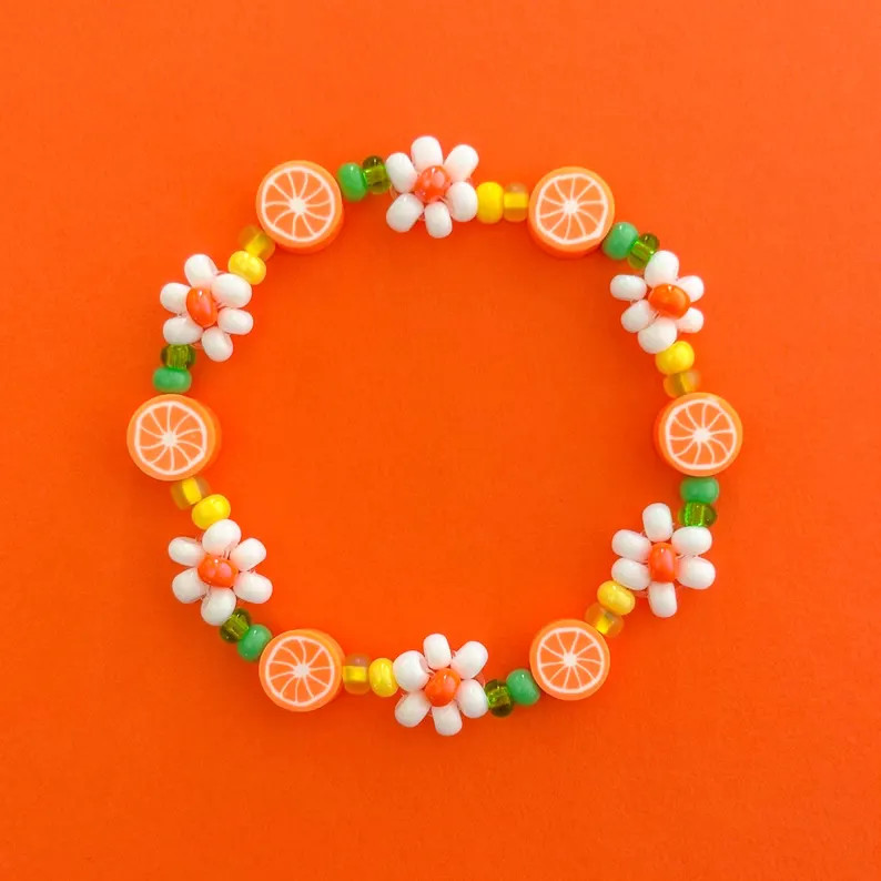 Daisies and Oranges Bracelet, Orange Bird Bracelet, Citrus Swirl Bracelet - Etsy | Etsy (US)