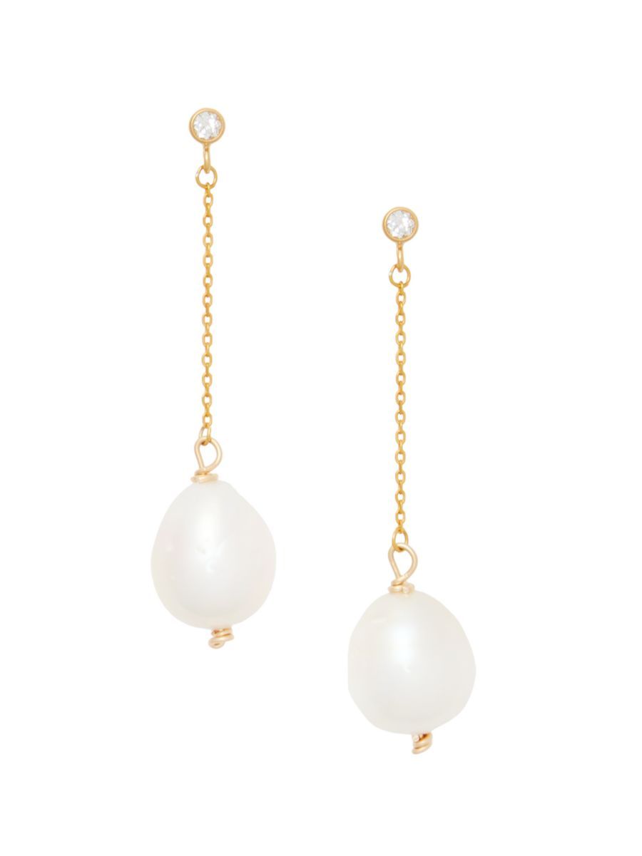 Brinker & Eliza Nina 14/20 Gold-Filled, Pearl &amp; White Topaz Drop Earrings | Saks Fifth Avenue