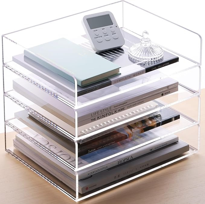 SANRUI Acrylic Stackable Letter Tray Clear Desk Paper Organizer 4-Tier Desk File Organizer Paper ... | Amazon (US)