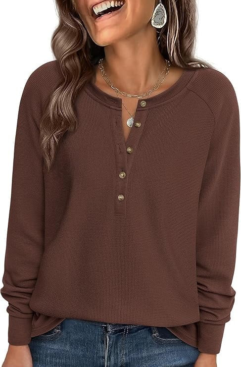 PRETTYGARDEN Women's Long Sleeve Waffle Knit Shirts Fall Casual Button Up Henley V Neck Tunic Top... | Walmart (US)