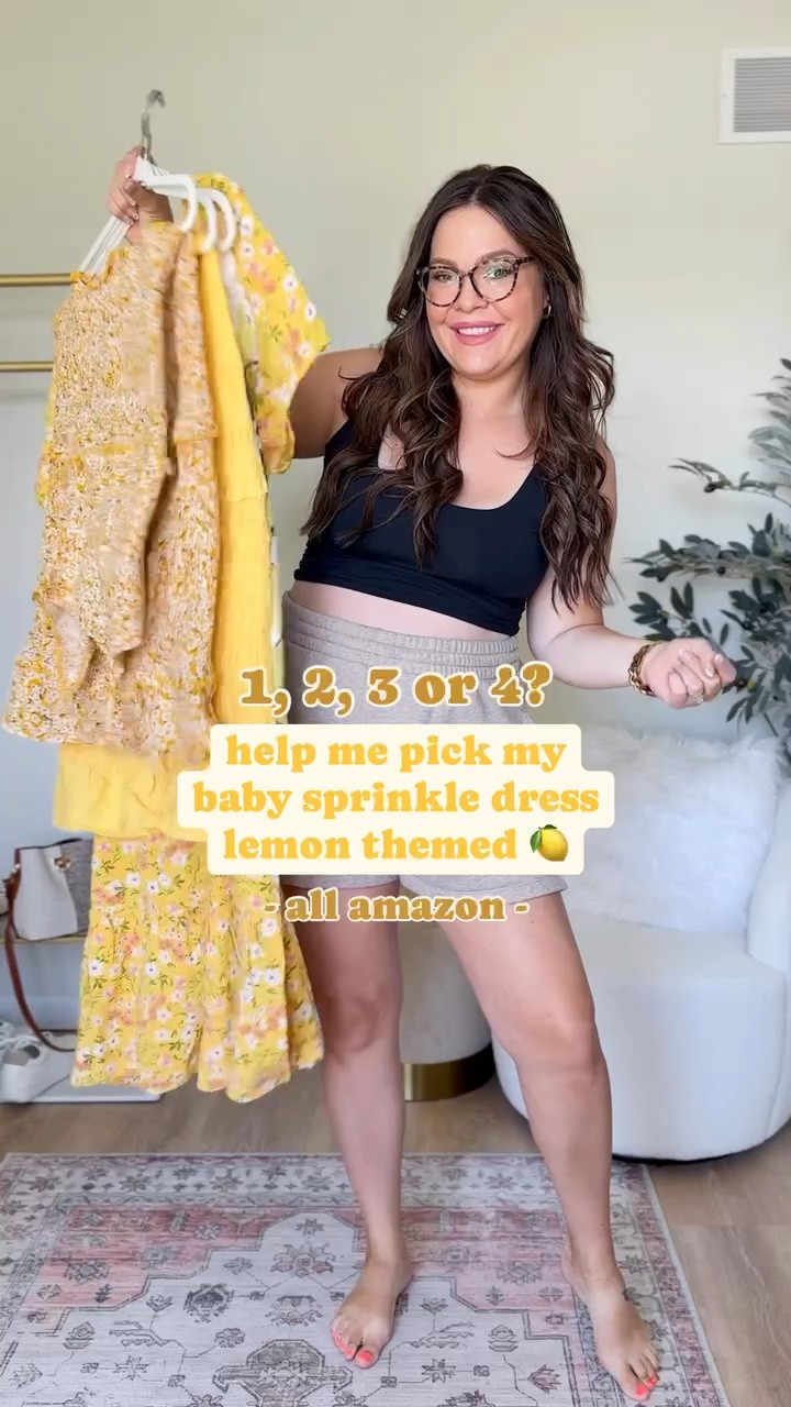 Summer bump friendly dress options // lemon theme baby shower / baby shower dress options / 33 weeks pregnant / sized up in short floral and lemon, true size in all smocked floral one and all smocked yellow one / gender neutral baby shower dress

#LTKBump #LTKStyleTip #LTKFindsUnder50