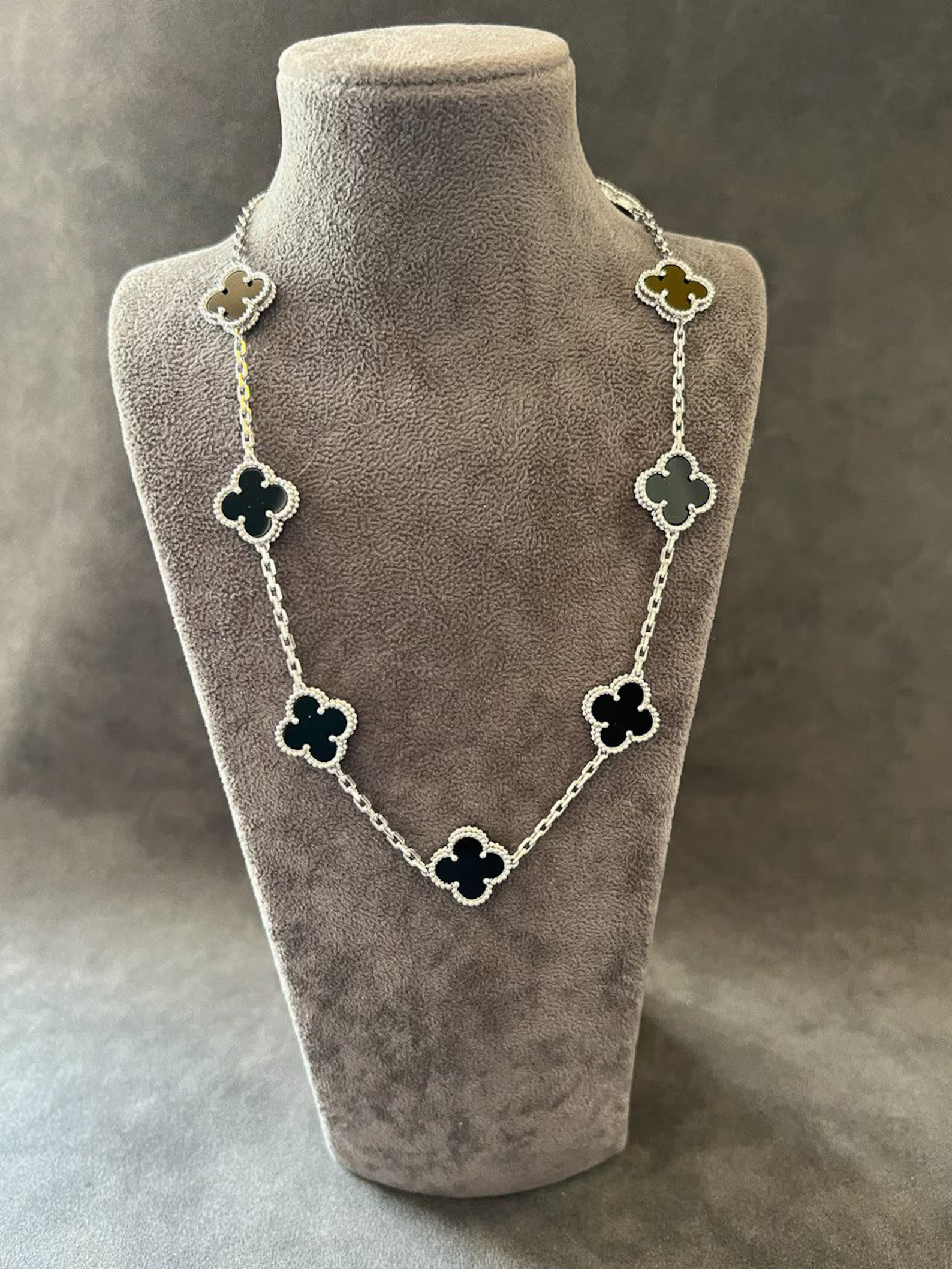 Onyx 10 motif clover necklace 925 silver 18k white gold plated 42 cm long clover size 15mm | Etsy (AU)