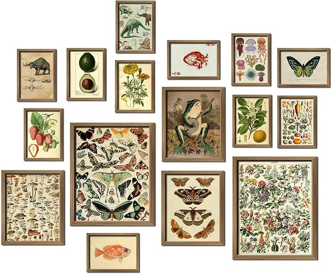 16 PCS Framed Vintage Wall Art Decor, Cottagecore Wall Prints for Bedroom, Gallery Wall Frame Set... | Amazon (US)