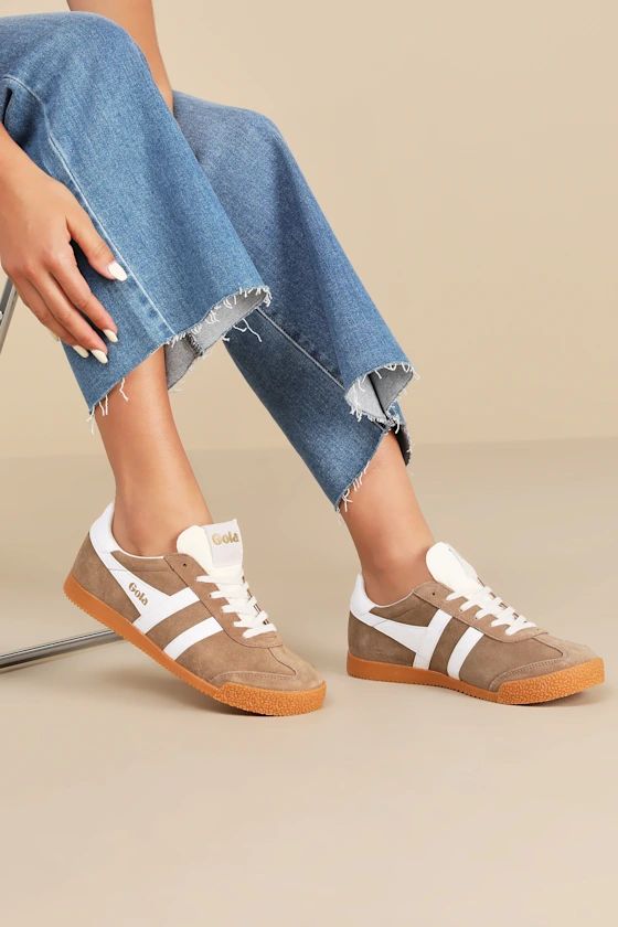 Elan Tobacco and White Color Block Suede Leather Sneakers | Lulus