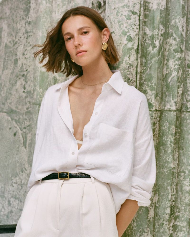 Women's Oversized Linen-Blend Step Hem Shirt | Women's | Abercrombie.com | Abercrombie & Fitch (US)