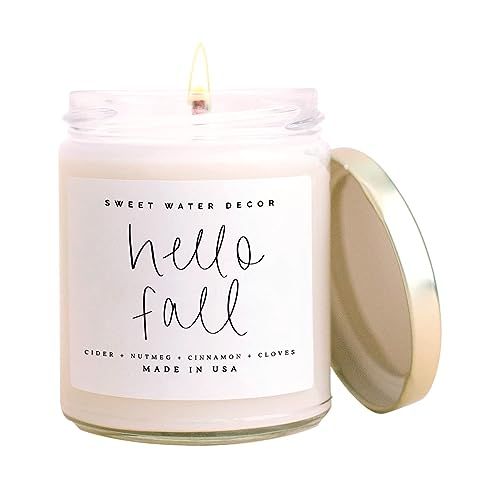 Amazon.com: Sweet Water Decor Hello Fall Candle | Cinnamon, Apples, and Clove Autumn Scented Soy ... | Amazon (US)