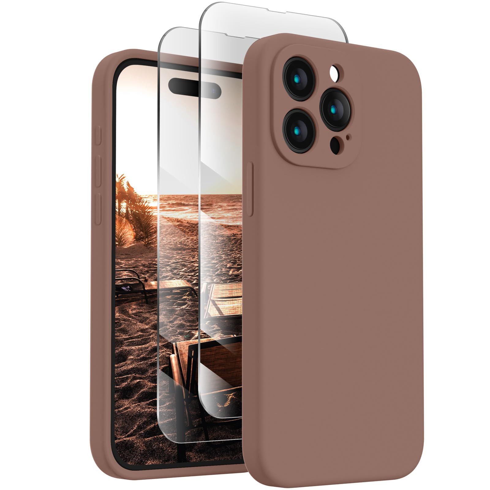 FireNova Designed for iPhone 15 Pro Case, Silicone Upgraded [Camera Protection] Phone Case with [2 Screen Protectors], Soft Anti-Scratch Microfiber Lining Inside, 6.1 inch, Light Brown | Amazon (US)