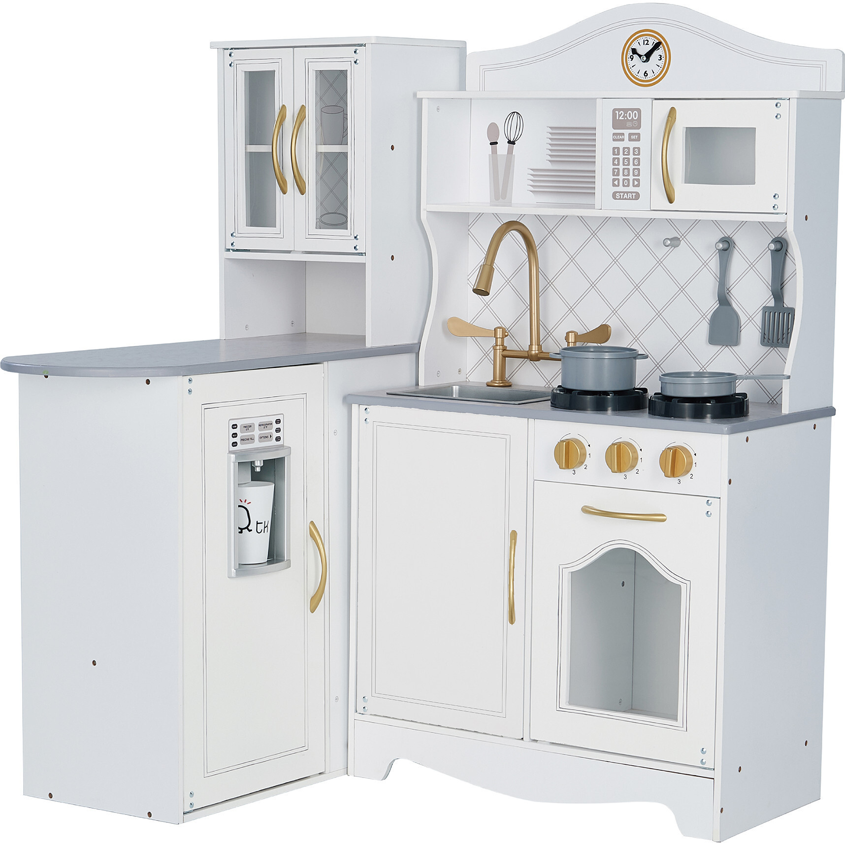 Little Chef Upper East Retro Play Kitchen, White/Gold | Maisonette