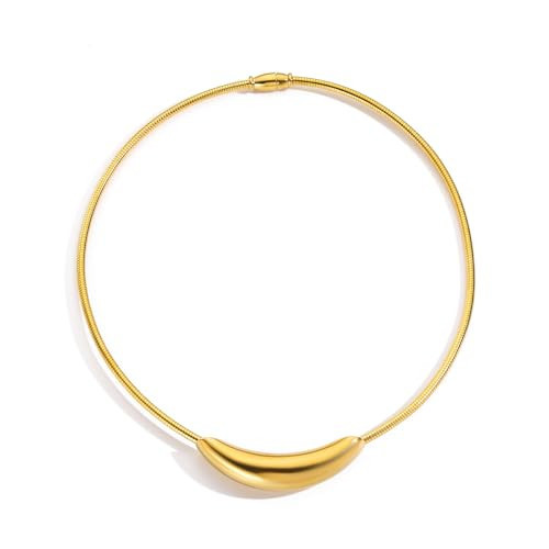 JGHIFLYE Stailess Steel Metal Curved Bar Tube Choker Necklace For Women,Gold Plated Statement Chunky Snake Chain Horizontal Round Tube Jewelry Necklace | Amazon (US)