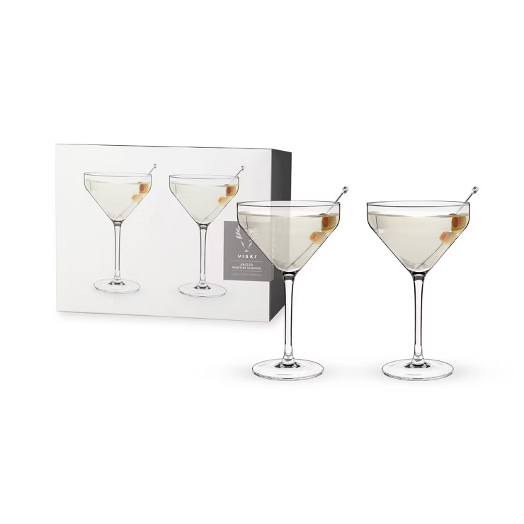 Viski Angled Martini Glasses, Set of 2, Holds 9 oz, Lead-Free Crystal, Stemmed Cocktail Barware | Target