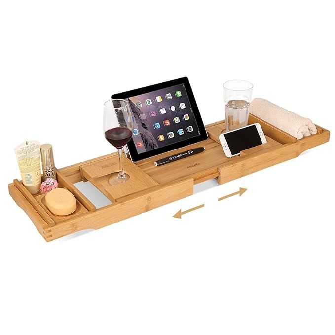 HOMFA Bamboo Bathtub Tray Bath Table Adjustable Caddy Tray with Extending Sides, Cellphone Tray a... | Amazon (US)