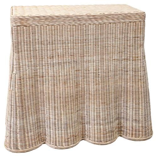 Mainly Baskets Scallop Coastal Natural Woven Rattan Rectangular Console - 36" | Kathy Kuo Home