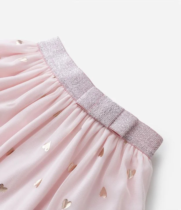 Saia de Tule Infantil com Estampa de Corações Foil - Tam 1 a 5 anos Rosa | Renner (BR)