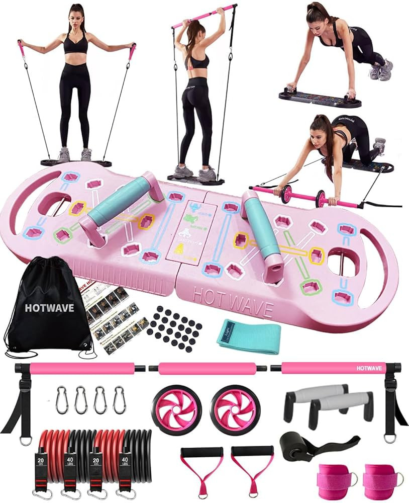 HOTWAVE Portable Home Gym with 16 Fitness Accessories,Push Up Board with Resistance Bands,Ab Roll... | Amazon (US)