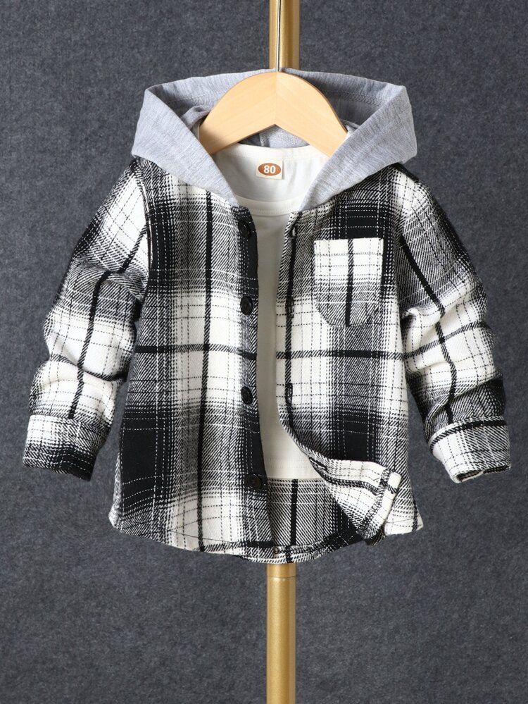 Baby Plaid Print Hooded Coat Without Tee | SHEIN