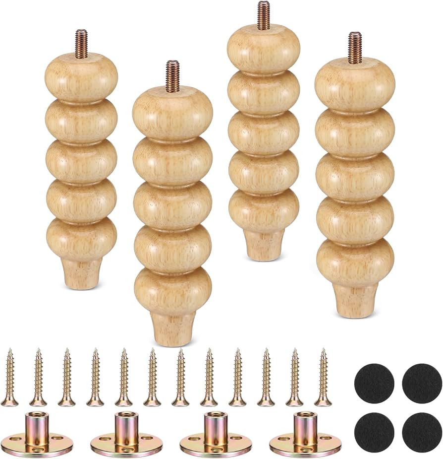 6 Inch Wood Furniture Legs Set of 4 Rubber Wood Couch Legs Round Furniture Replacement Mid Centur... | Amazon (US)