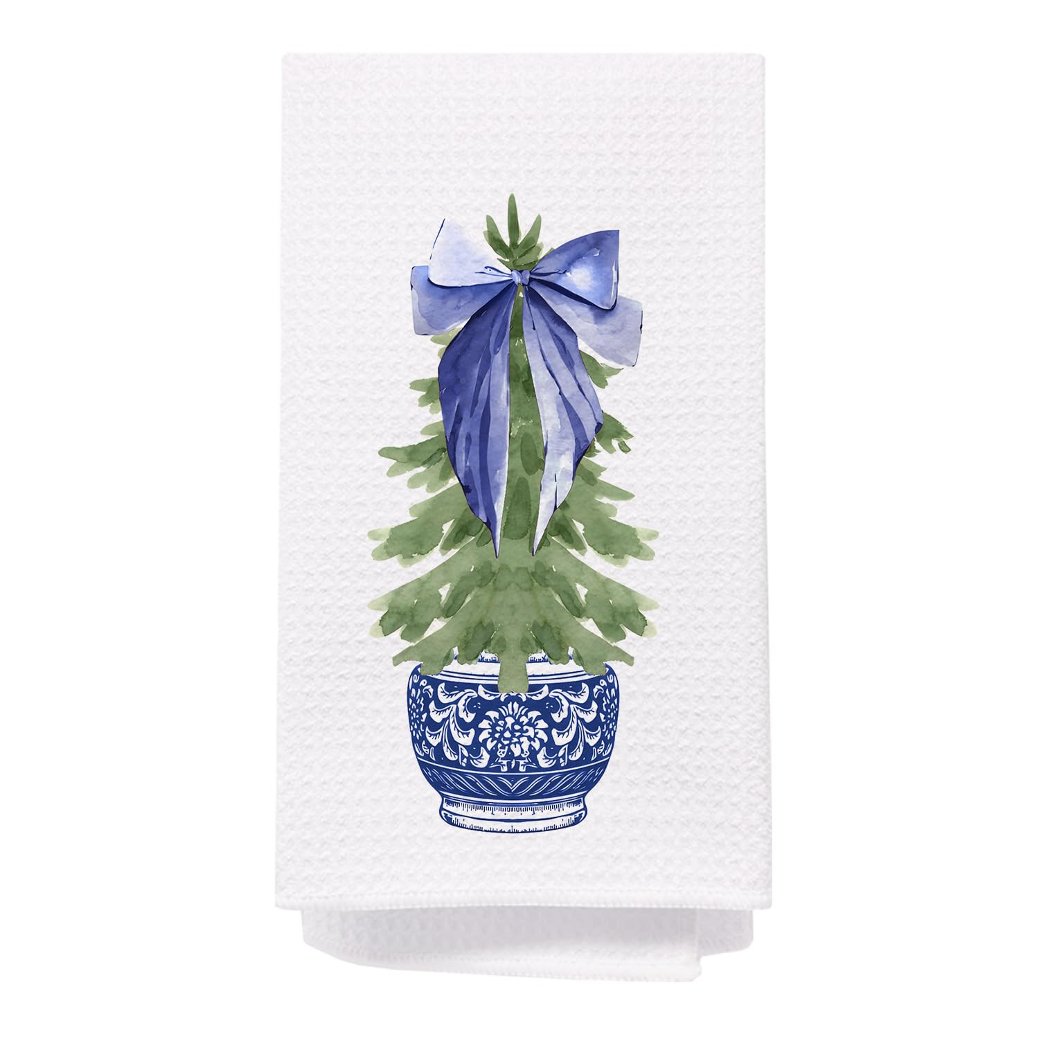 Chinoiserie Christmas Tree Hand Towels, Blue and White Porcelain - 16x24 Inch, Bathroom and Kitch... | Amazon (US)