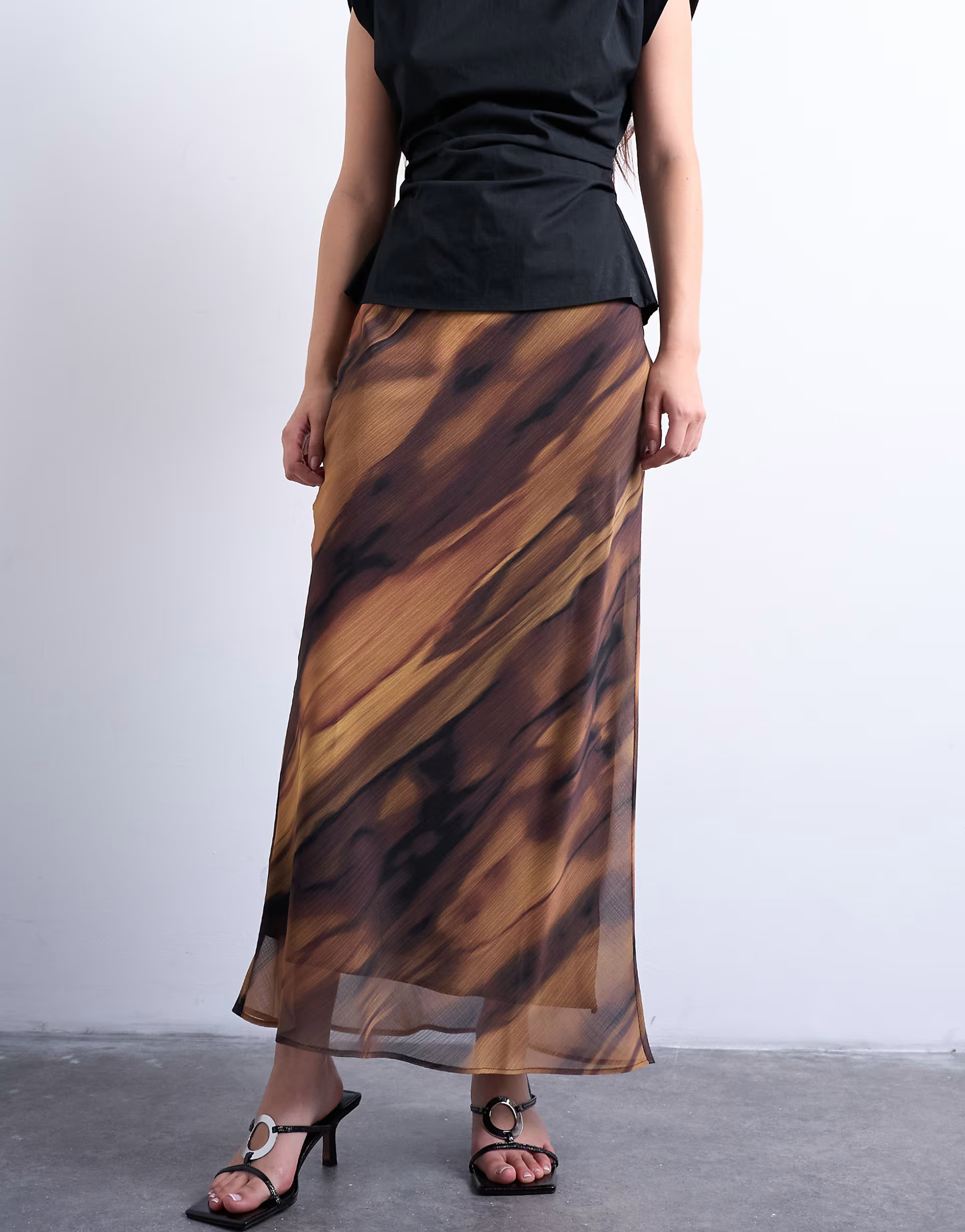 Topshop chiffon midi skirt in woodgrain | ASOS (Global)