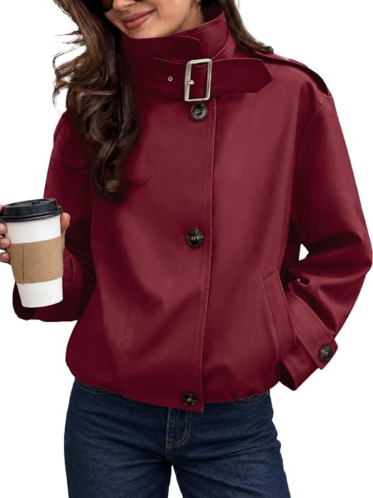 ELLEVEN Women's Funnel Neck Cropped Trench Coat, Vintage Crop Jackets | Amazon (US)