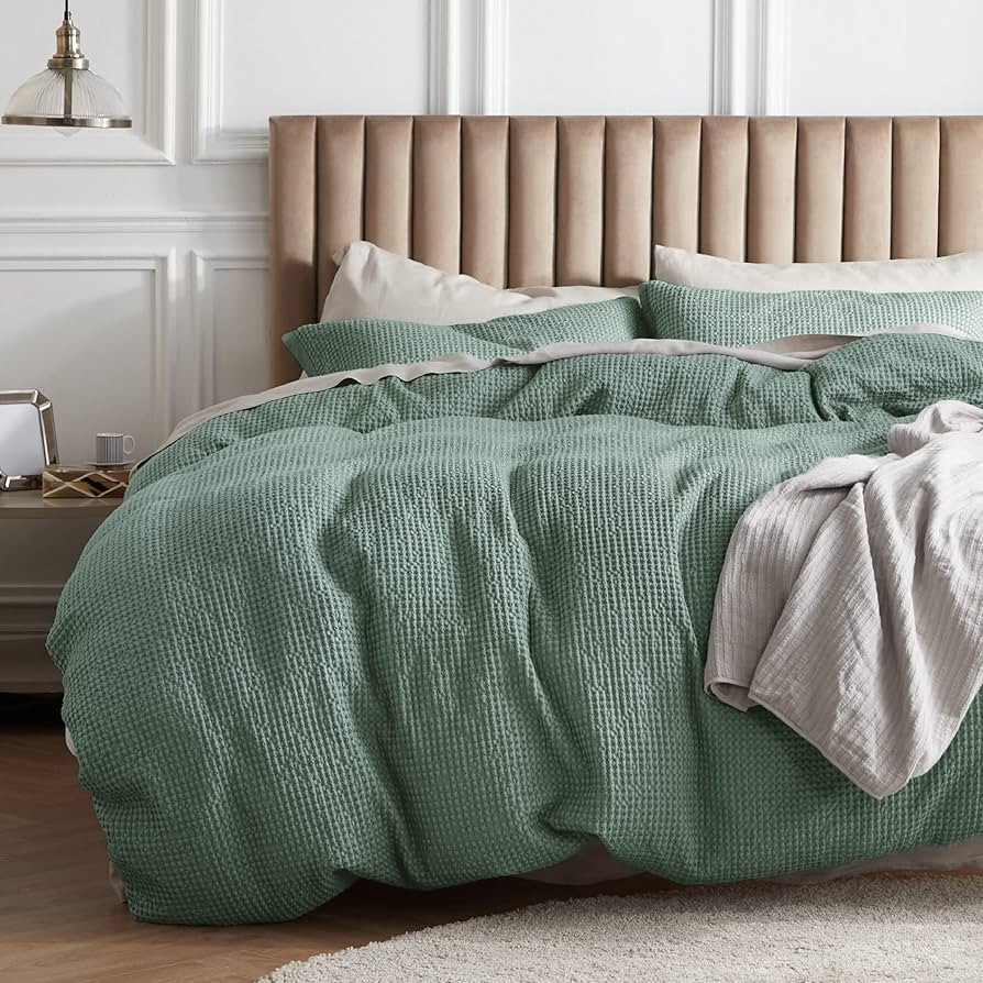 Bedsure Cotton Duvet Cover Set - 100% Cotton Waffle Weave Green Duvet Cover California King Size,... | Amazon (US)