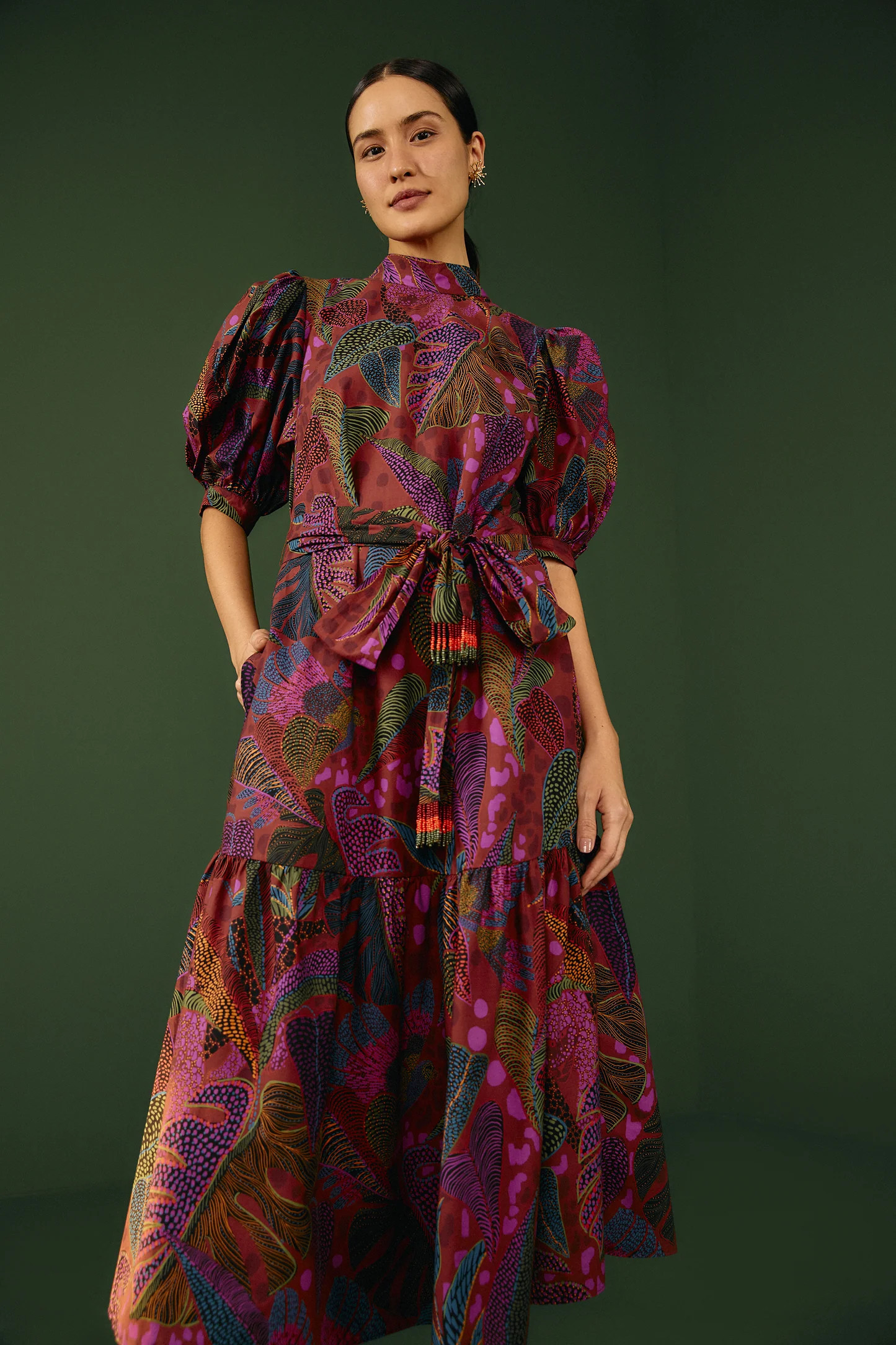 Brown Dotted Forest Lenzing™ Ecovero™ Viscose Midi Dress | FarmRio (US)