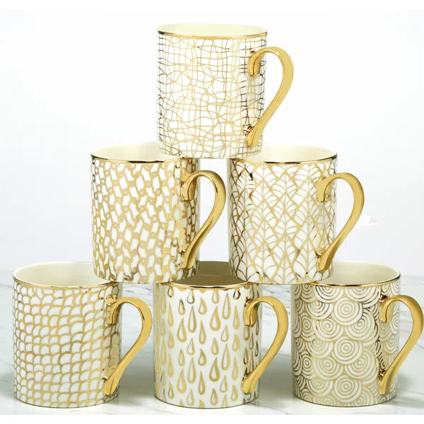 Certified International Mosaic Set Of 6  Gold Plated Mugs | Wayfair North America