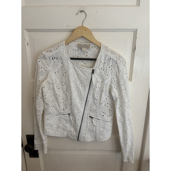 Lucky‎ Brand Women's White Eyelet Jacket Assymetrical Zip Moto 100% Cotton Small | Poshmark