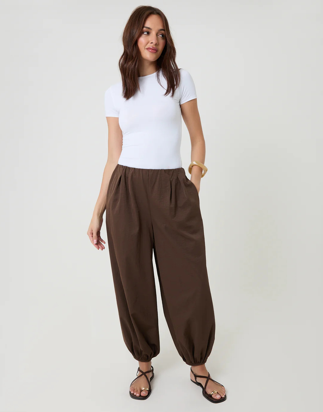 Balloon Trousers with Pockets in Brown | Threadbare UK