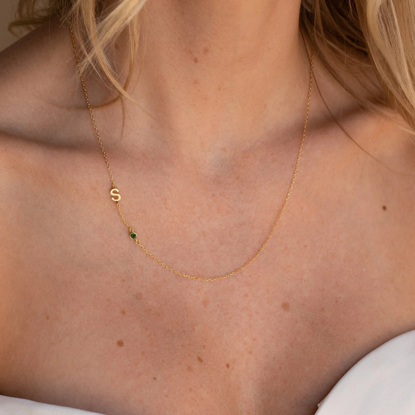 Sideways Initial Birthstone Necklace | Caitlyn Minimalist