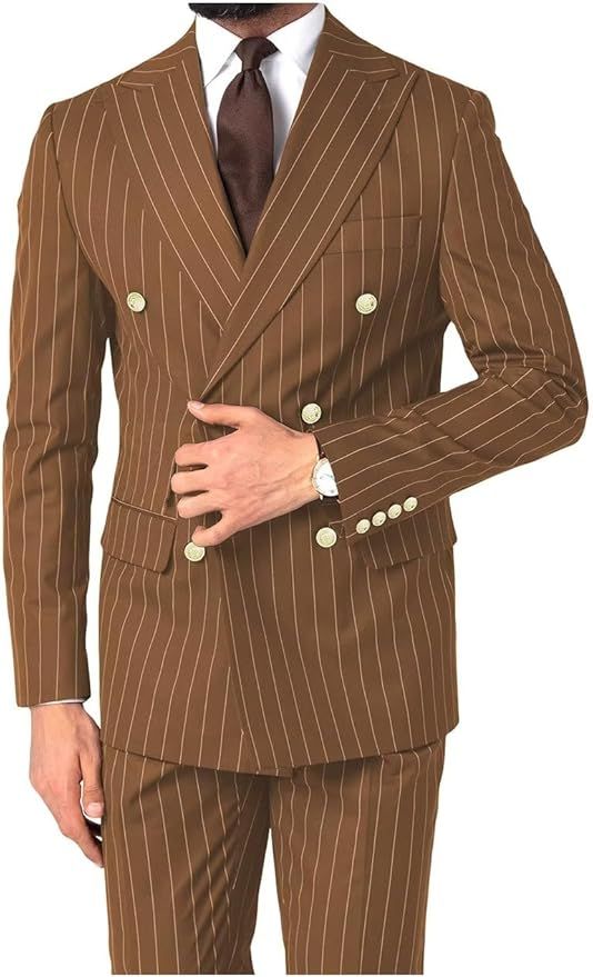 Mens Pinstripe Suit Slim Fit 2 Piece Double Breasted Wedding Halloween Christmas Valentine Day Pr... | Amazon (US)