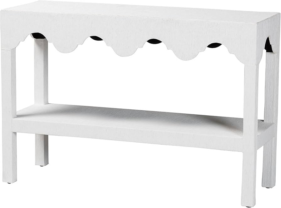Bali & pari Nolan Natural Grasscloth Console Table - Two-Tier Entryway Table with Scalloped Apron... | Amazon (US)