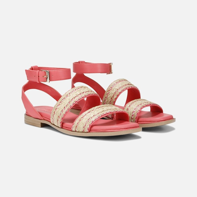 Naturalizer Gana Strappy Sandals, Sunset Coral Faux Straw Fabric, 8.0W Open Toe, Ankle Strap | Naturalizer